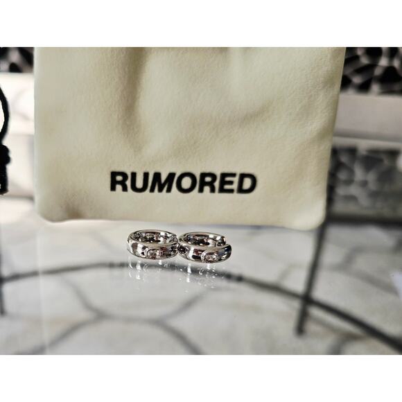 Rumored Small Silver Rhinestone Hoop Earrings New - Picture 3 of 6